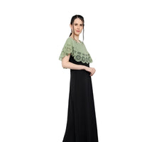  Studio side profile of CELESTINA green-black gown