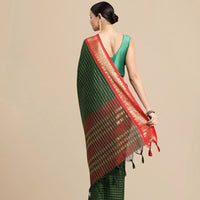 Rear studio angle showing fall of pallu and unstitched blouse