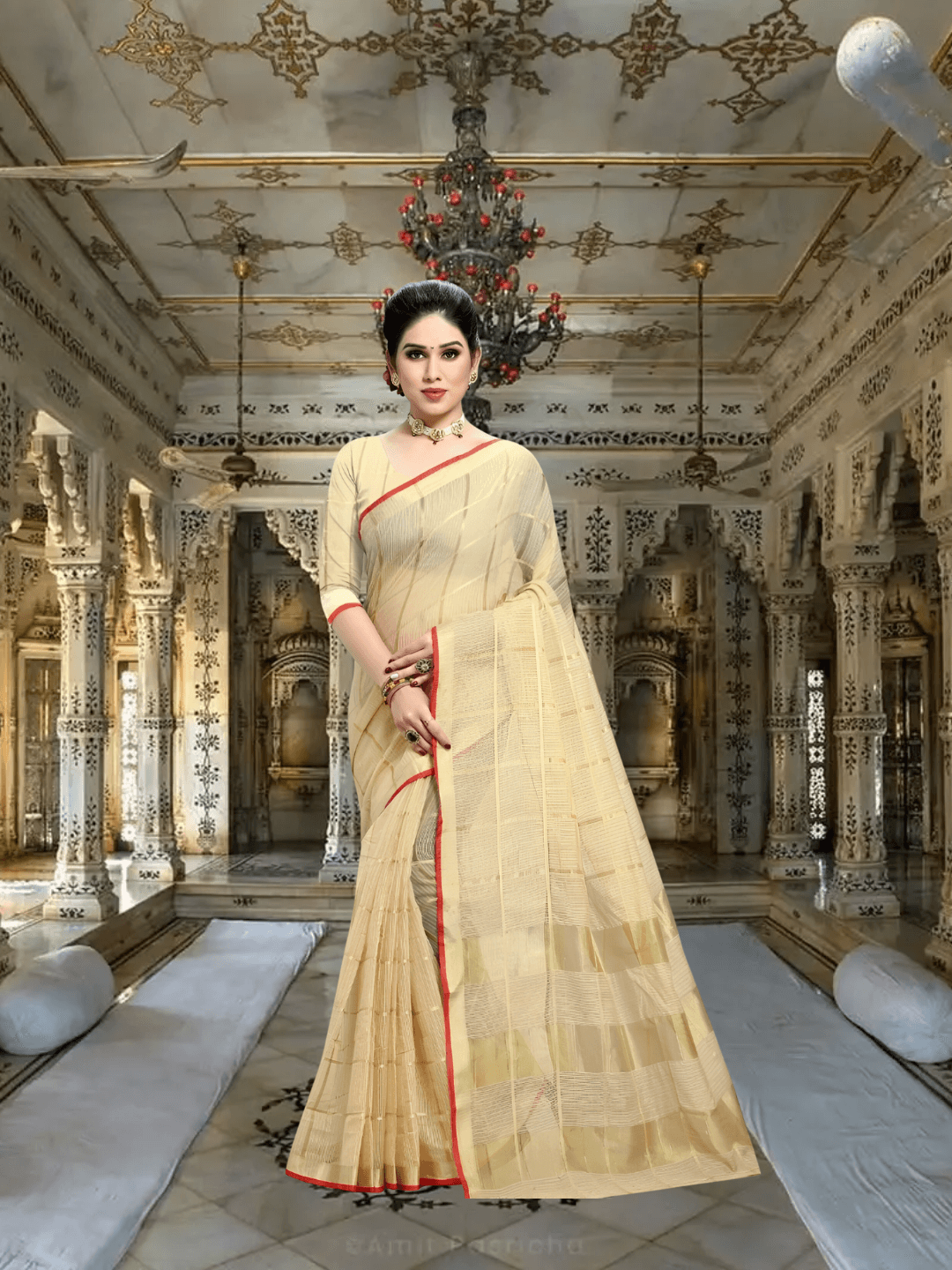 Gentle movement captured in flowing folds, border framing the composition