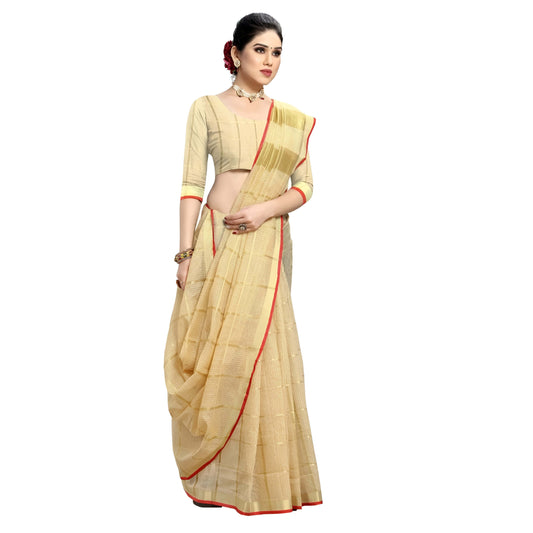 Close shot highlighting fabric’s golden crisscross and border craftsmanship