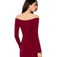  Back studio shot of “Veins of Venus” maroon stretchable knitted full sleeve dress.