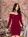 Front view of Celestina’s “Veins of Venus” maroon V neck knitted bodycon dress.