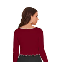 Rear curve hugging in maroon elegance