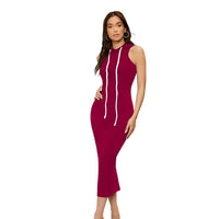 Front view of maroon dress – clean white background
