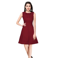 Front-facing view of Celestina’s Velvet Reign sleeveless maroon dress without background
