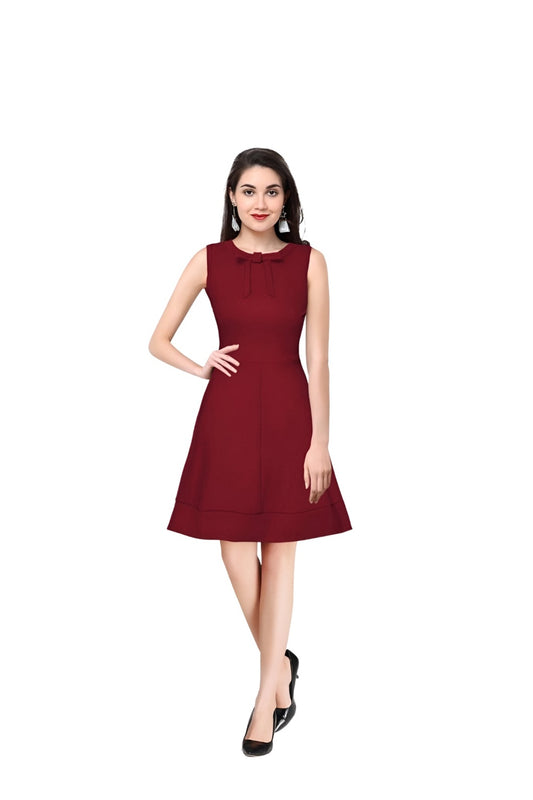 Front-facing view of Celestina’s Velvet Reign sleeveless maroon dress without background
