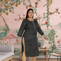 Side profile showing flowing cotton-blend drape