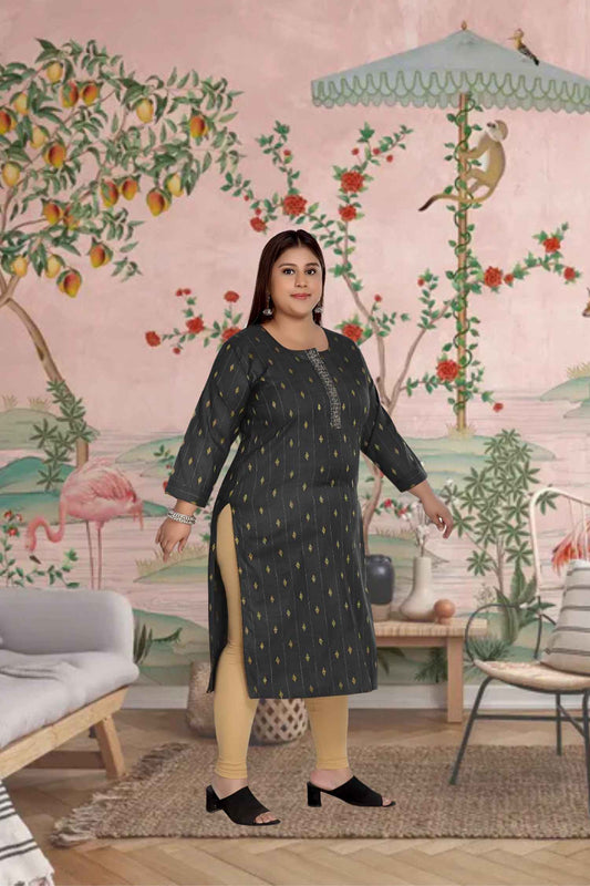Side profile showing flowing cotton-blend drape