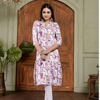 Front view: Purple kurti with soft twilight hues behind