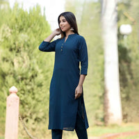  Front view: Blue kurti glowing under a twilight sky