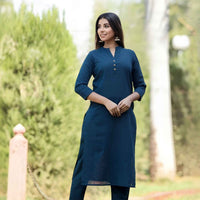  Front view: Blue kurti glowing under a twilight sky
