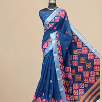 Studio front shot showing full saree design with blouse pairing