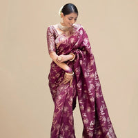  Studio front angle showcasing the purple saree in sharp detail